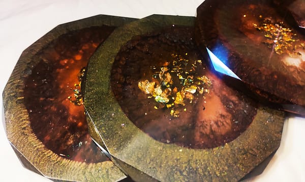 red and brown geode resin coasters