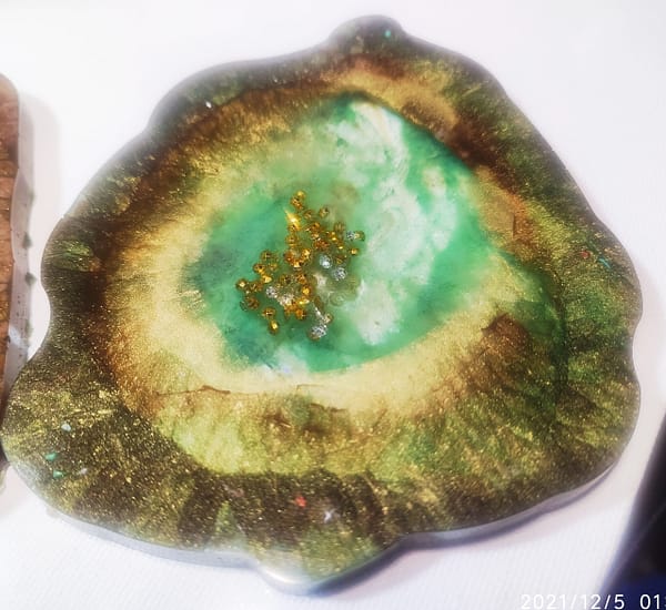 green and brown resin geode coaster set