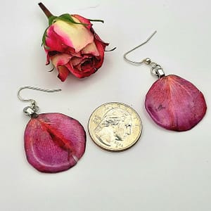 Blush of the Rose Petal Earrings Overhead with Rose