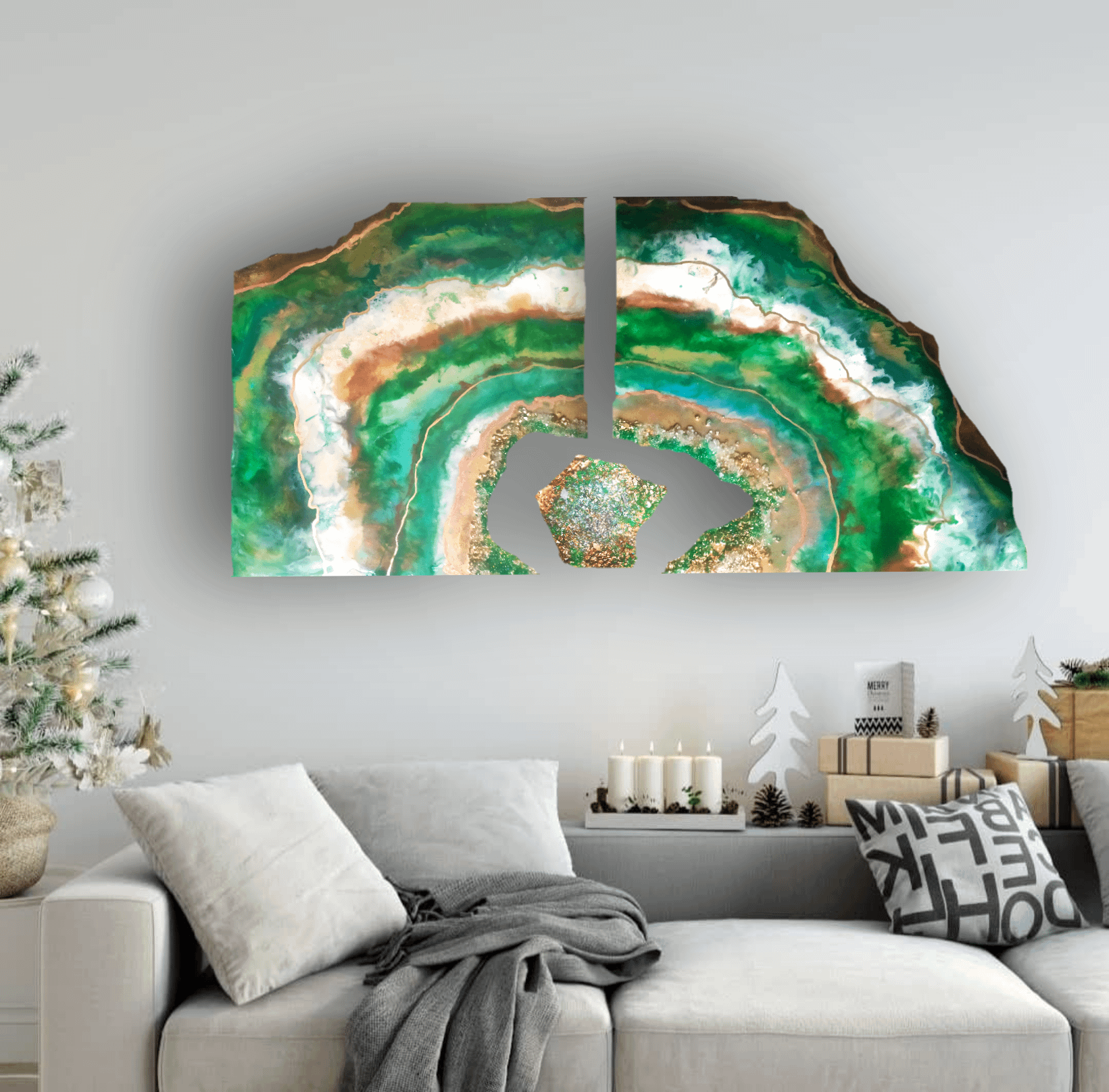Green Geode Resin Painting For Sale - Resin Art For Sale