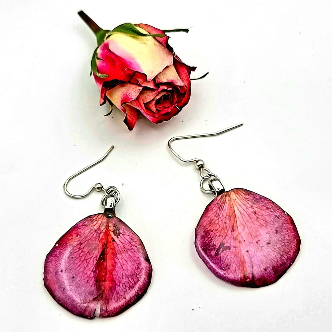 Blush of the Rose Petal Earrings Overhead 2