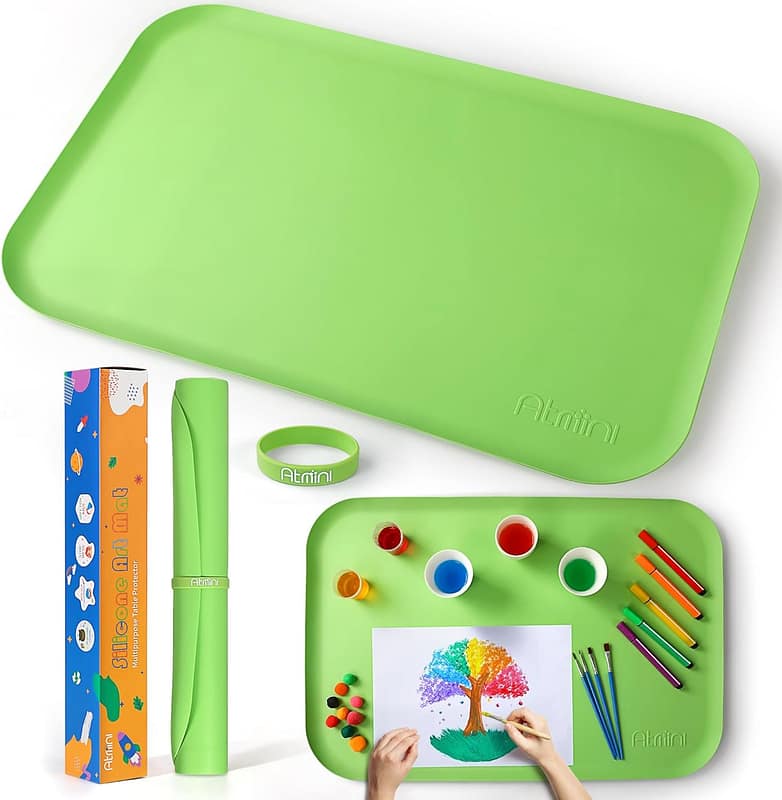 Silicone Art Mats for Kids, Silicone Craft Mat with Lip to Keep Clean