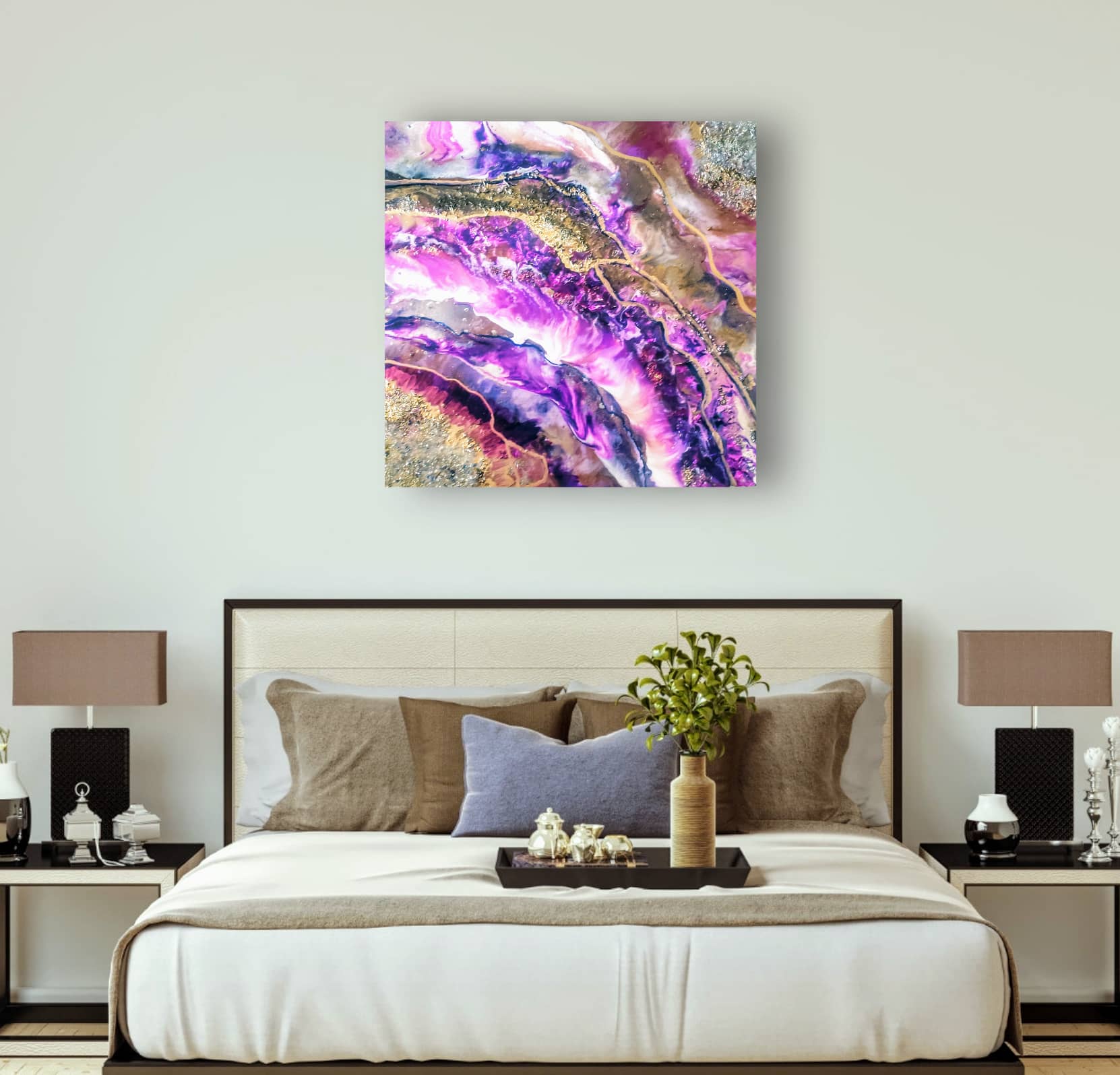 purple resin geode painting for sale