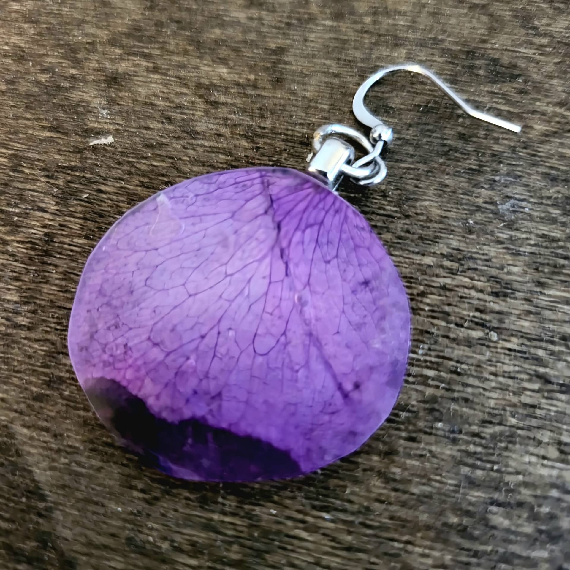 purple real rose petal earrings